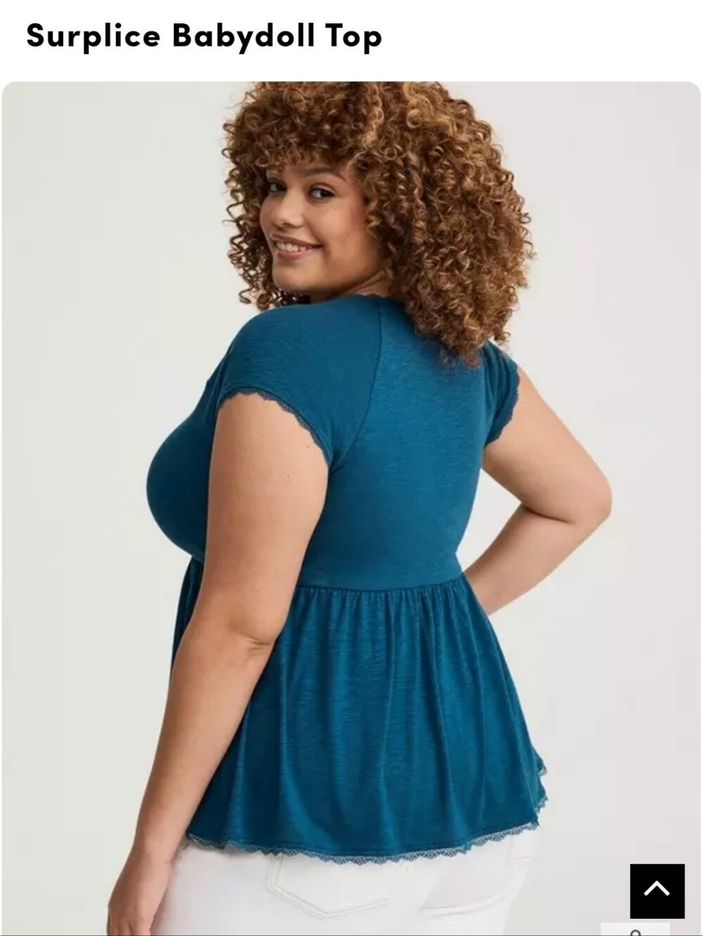 torrid teal surplice babydoll top with lace trim - Picture 4 of 5